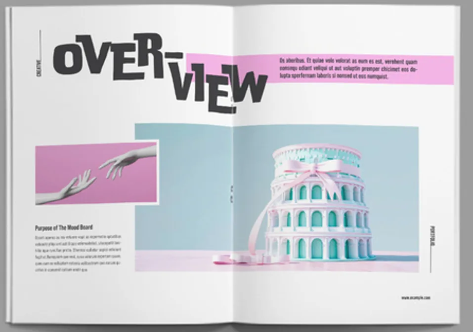 A magazine spread called Over-view